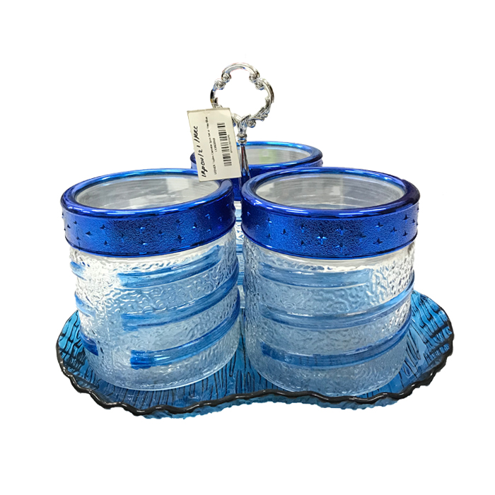 LIONEX Toples Canister 3pcs Set w/ Tray Blue LX38633NB