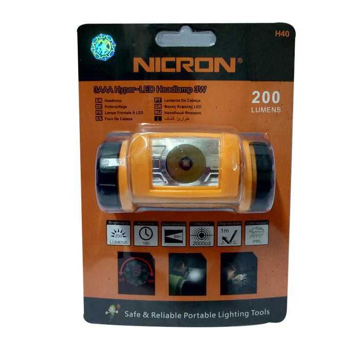NICRON Lampu Senter Kepala Head Lamp Plastic 3W H40