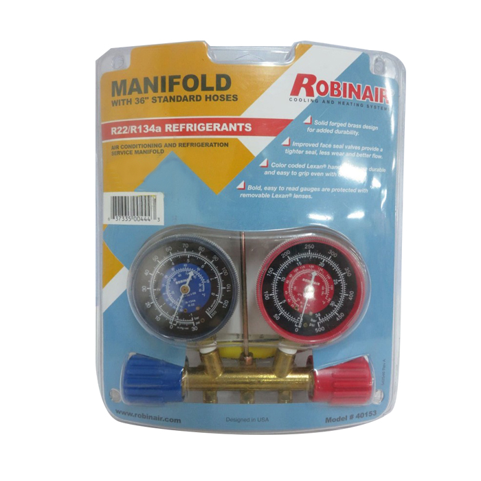 ROBINAIR Manifold AC Set Plus Selang Test AC R22/R134 40153 dengan 3C Standard Hoses untuk Freon & AC Refrigerant