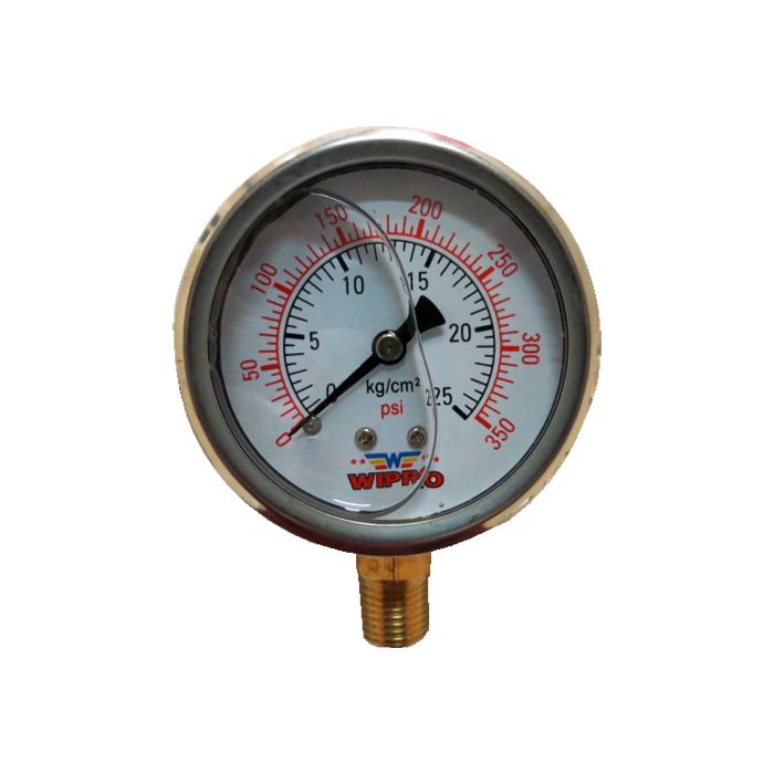 WIPRO Manometer 2.5" 25kg 350psi Alat Ukur Tekanan Untuk Air Angin Gas Oli Minyak Pressure Gauge Manometer Isi Minyak Gliserine
